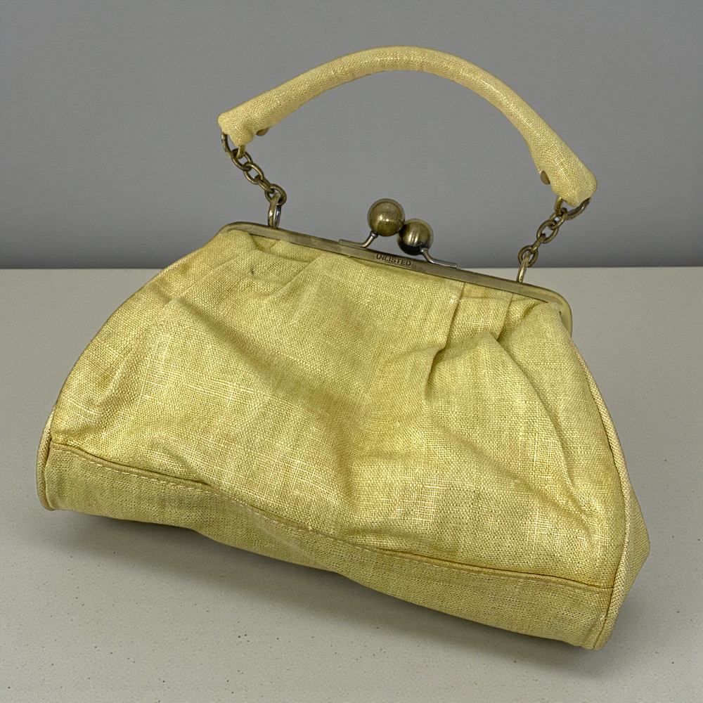 Vintage Y2K Unlisted x Kenneth Cole Kisslock Top Handle Purse Bag Gold Textile